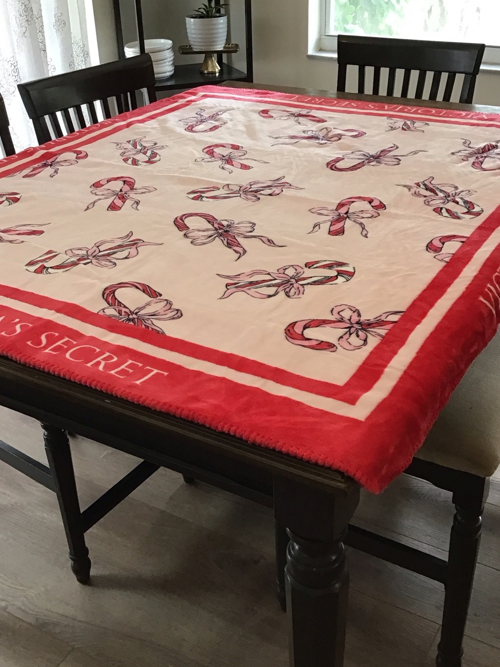 Victoria's Secret holiday candy cane and bows cozy plush blanket 50”x60”
